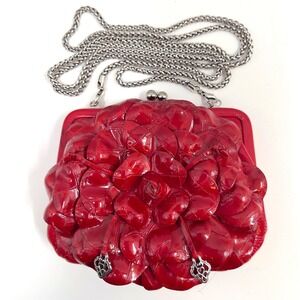 Brighton Rosalie Red Leather 3D Flower Petals Scrolled Chain Purse Rosecore Rose